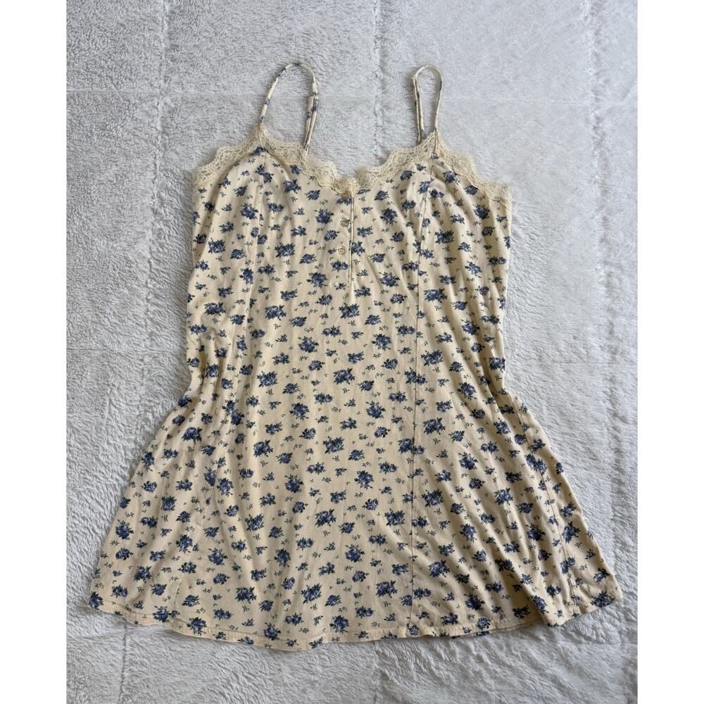 Vintage Victoria’s Secret Cottagecore Slip Dress Floral Lace Trim Mini Dress MD
